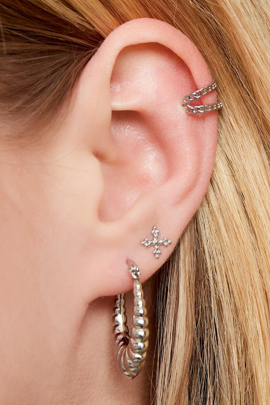 Earcuff double chaîne Argenté Acier inoxydable Image3